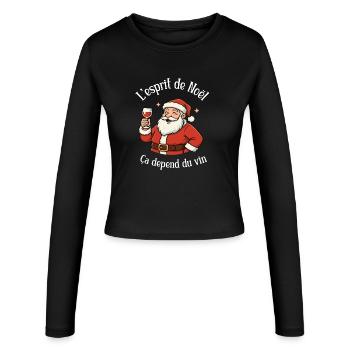 Weihnachten & Rotwein – Der spaßigste Weihnachtsmann - Frauen Slim Fit Langarmshirt - Schwarz - Vorne - AI Model Female 172 light (172cm)
