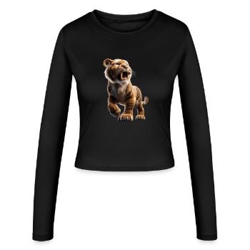 Säbelzahntiger Smilodon Raubkatze Säbelzahn Tiger - Frauen Slim Fit Langarmshirt - Schwarz - Vorne - AI Model Female 172 light (172cm)
