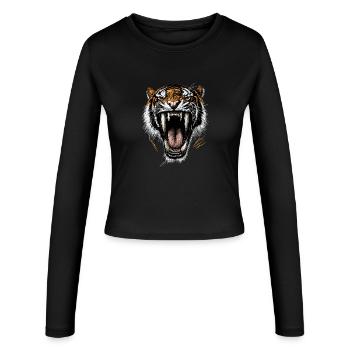Säbelzahntiger Smilodon Raubkatze Säbelzahn Tiger - Frauen Slim Fit Langarmshirt - Schwarz - Vorne - AI Model Female 172 light (172cm)