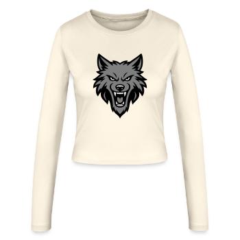 Wolf Kopf Logo - Frauen Slim Fit Langarmshirt - Creme - Vorne - AI Model Female 172 light (172cm)