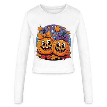 Kürbisduo im Sternenhimmel - Frauen Slim Fit Langarmshirt - Weiß - Vorne - AI Model Female 172 light (172cm)