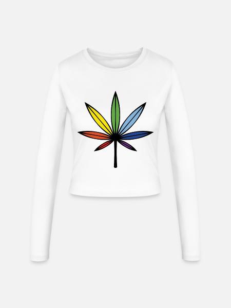 Cannabis / Marihuana / Hanf (Outline / Rainbow) - Frauen Slim Fit Langarmshirt - Weiß