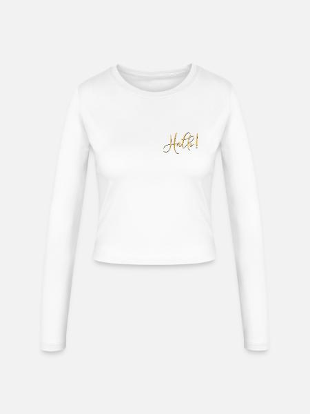 BEGRÜßUNG GRUß HALLO - Frauen Slim Fit Langarmshirt - Weiß