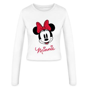 Mickey & Minnie Schriftzug Mit Minnie Motiv  - Frauen Slim Fit Langarmshirt - Weiß - Vorne - AI Model Female 172 light (172cm)