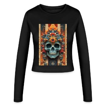 Blumenkrone-Schädel mit drittem Auge - Frauen Slim Fit Langarmshirt - Schwarz - Vorne - AI Model Female 172 light (172cm)