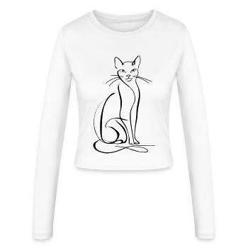 Dessin au trait de chat - Manches longues slim fit Femme - blanc - Devant - AI Model Female 172 light (172cm)