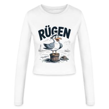 Mouette de Rügen, plage de vacances mer Baltique - Manches longues slim fit Femme - blanc - Devant - AI Model Female 172 light (172cm)