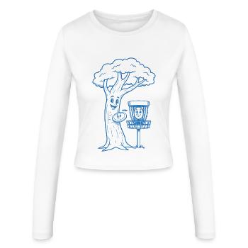 Disque volant drôle de Disc Golf BONK Arbre et Panier - Manches longues slim fit Femme - blanc - Devant - AI Model Female 172 light (172cm)