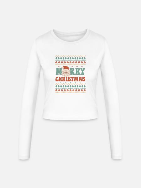 Hässlicher Weihnachtspullover - Frauen Slim Fit Langarmshirt - Weiß