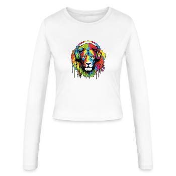 Löwe mit Kopfhörer Löwenkopf Löwen - Frauen Slim Fit Langarmshirt - Weiß - Vorne - AI Model Female 172 light (172cm)