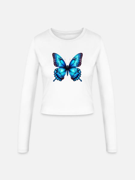 Schmetterling - Frauen Slim Fit Langarmshirt - Weiß