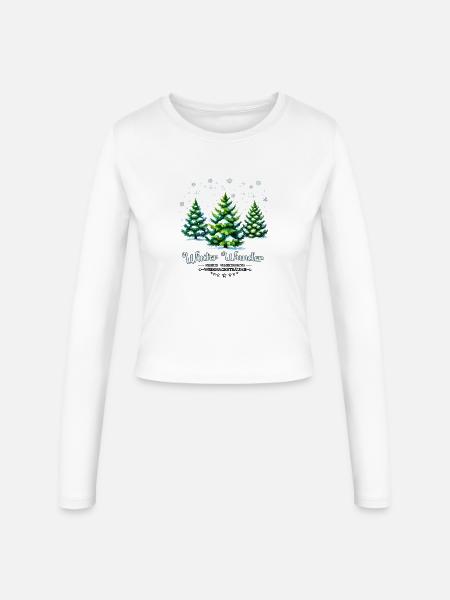 Winter Wunder – Verschneite Weihnachtsbäume - Frauen Slim Fit Langarmshirt - Weiß