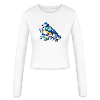 bezaubernde Blaumeise auf einem Fliederzweig - Frauen Slim Fit Langarmshirt - Weiß - Vorne - AI Model Female 172 light (172cm)