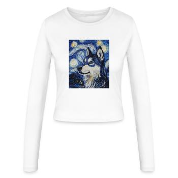 Husky Hund Hunde Van Gogh Style Starry Night - Frauen Slim Fit Langarmshirt - Weiß - Vorne - AI Model Female 172 light (172cm)