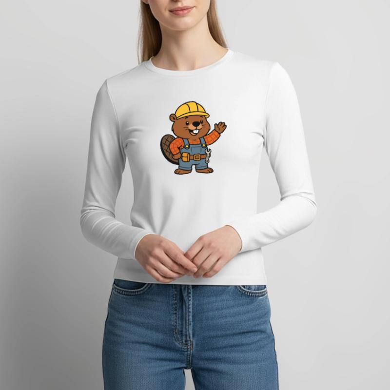 Beaver Construction Worker Bob Helm Hello Plan Builder Women's Slim Fit Longsleeve