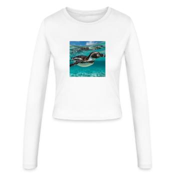 Penguin Under Water Turquoise Ocean Nature Design - Women's Slim Fit Longsleeve - white - Front - AI Model Female 172 light (172cm)
