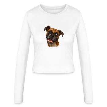 Portrait du Boxer Grin Imprimé - Manches longues slim fit Femme - blanc - Devant - AI Model Female 172 light (172cm)