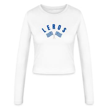 Leros: Griechische Flaggen - Frauen Slim Fit Langarmshirt - Weiß - Vorne - AI Model Female 172 light (172cm)