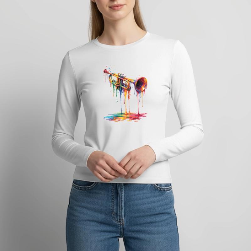 Trumpet mit tropfender Farbe Frauen Slim Fit Langarmshirt