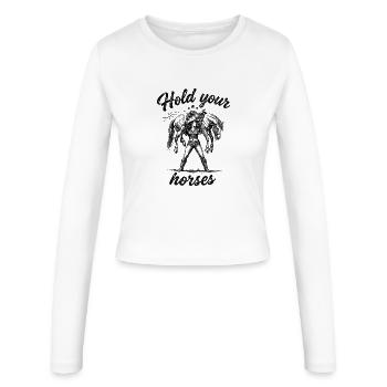 Lustiges Hold your horses - Frauen Slim Fit Langarmshirt - Weiß - Vorne - AI Model Female 172 light (172cm)