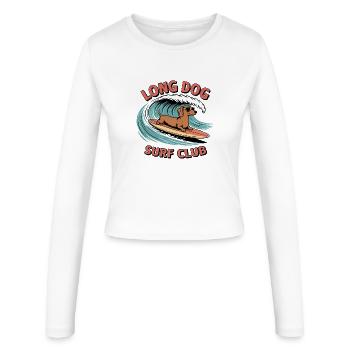 Un teckel surfe sur une planche – style rétro surf - Manches longues slim fit Femme - blanc - Devant - AI Model Female 172 light (172cm)