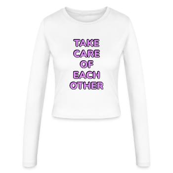 Passt aufeinander auf - Frauen Slim Fit Langarmshirt - Weiß - Vorne - AI Model Female 172 light (172cm)