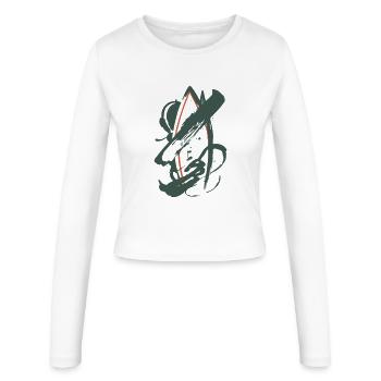 Abstraction Géométrique en Vert & Orange - Manches longues slim fit Femme - blanc - Devant - AI Model Female 172 light (172cm)