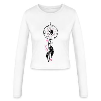 Dreamcatcher aux plumes, aux flûtes - Manches longues slim fit Femme - blanc - Devant - AI Model Female 172 light (172cm)