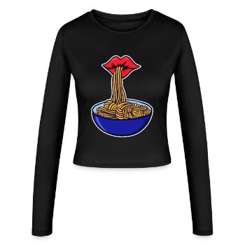 Spaghetti Pâtes Pâtes Asciutta Italie Nourriture - Manches longues slim fit Femme - noir - Devant - AI Model Female 172 light (172cm)