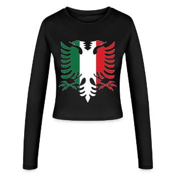 Albanien Italien Flagge - Frauen Slim Fit Langarmshirt - Schwarz - Vorne - AI Model Female 172 light (172cm)