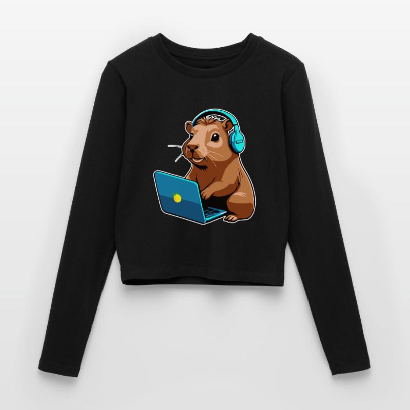 Capybara Programmeur Codeur Ordinateur Manches longues slim fit Femme