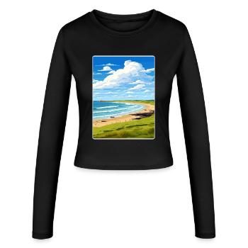 Constantine Bay Cornwall England Reiseposter WPA - Frauen Slim Fit Langarmshirt - Schwarz - Vorne - AI Model Female 172 light (172cm)
