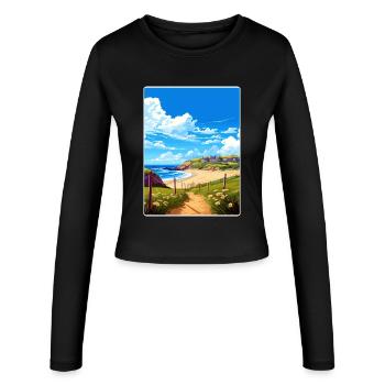 Holywell Bay, Cornwall, England, Reiseposterkarte - Frauen Slim Fit Langarmshirt - Schwarz - Vorne - AI Model Female 172 light (172cm)