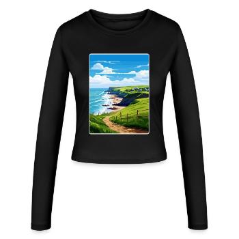 Crackington Haven Cornwall England Reiseposter - Frauen Slim Fit Langarmshirt - Schwarz - Vorne - AI Model Female 172 light (172cm)