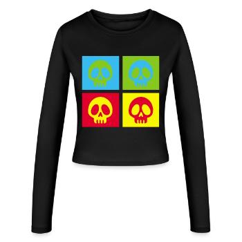 Pop-Art-Manga-Totenkopf - Frauen Slim Fit Langarmshirt - Schwarz - Vorne - AI Model Female 172 light (172cm)