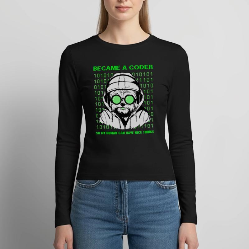 Became a Coder – Hacker Dog Binary Look Frauen Slim Fit Langarmshirt