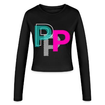 P Buchstabe - Frauen Slim Fit Langarmshirt - Schwarz - Vorne - AI Model Female 172 light (172cm)
