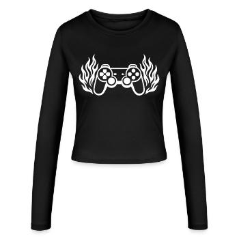 Flammen Controller, brennende Gamepad Grafik - Frauen Slim Fit Langarmshirt - Schwarz - Vorne - AI Model Female 172 light (172cm)