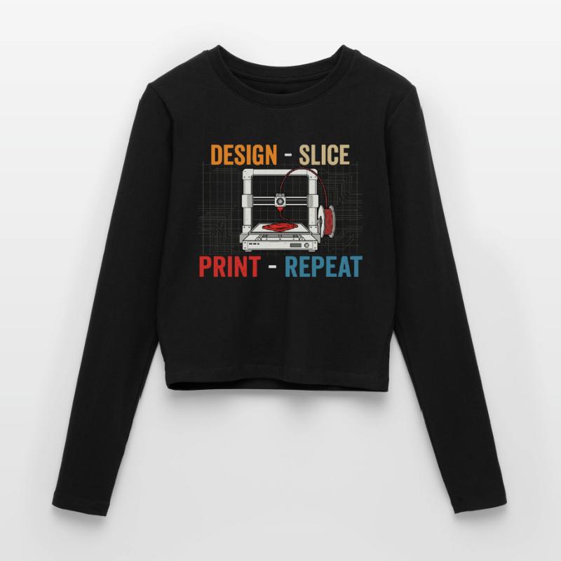 3D-Druck Evolution – Design Slice Print Repeat Frauen Slim Fit Langarmshirt