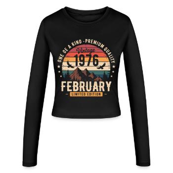 Februar 1976 Vintage-Geburtstag Februar 1976 - Frauen Slim Fit Langarmshirt - Schwarz - Vorne - AI Model Female 172 light (172cm)