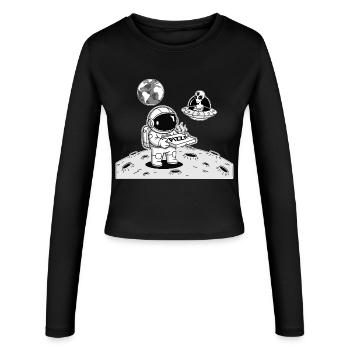 Astronaut Delivery Alien Space Pizza - Women's Slim Fit Longsleeve - black - Front - AI Model Female 172 light (172cm)