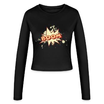 Boom! – Retro Comic Cartoon im Halftone Stil - Frauen Slim Fit Langarmshirt - Schwarz - Vorne - AI Model Female 172 light (172cm)