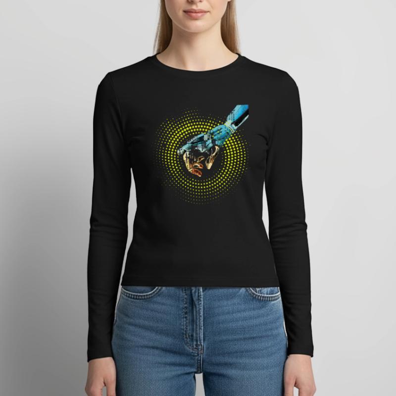 computer hand roboter KI digital cyborg code pc  Frauen Slim Fit Langarmshirt