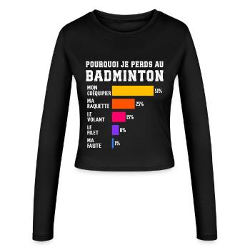Pourquoi Je Perds Au Badminton  - Manches longues slim fit Femme - noir - Devant - AI Model Female 172 light (172cm)
