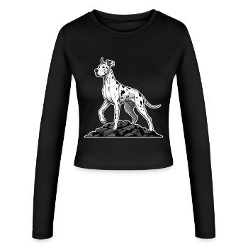 Deutsche Dogge Harlekin-Hund auf dem Riesenfelsen - Frauen Slim Fit Langarmshirt - Schwarz - Vorne - AI Model Female 172 light (172cm)