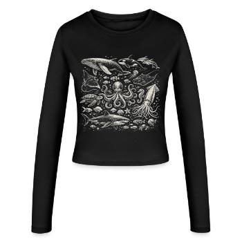 Vintage Ocean: Meerestier-Gravur - Frauen Slim Fit Langarmshirt - Schwarz - Vorne - AI Model Female 172 light (172cm)