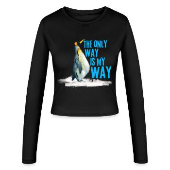 Lustiges Nihilist Penguin Meme T-Shirt geht weg. - Frauen Slim Fit Langarmshirt - Schwarz - Vorne - AI Model Female 172 light (172cm)
