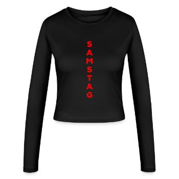 Samstag - rot - Frauen Slim Fit Langarmshirt - Schwarz - Vorne - AI Model Female 172 light (172cm)