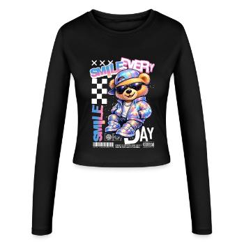 Sourire coloré à la mode ours tous les jours - Manches longues slim fit Femme - noir - Devant - AI Model Female 172 light (172cm)