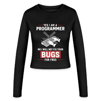Humor Fixed Programmer No Bugs - Women's Slim Fit Longsleeve - black - Front - AI Model Female 172 light (172cm)